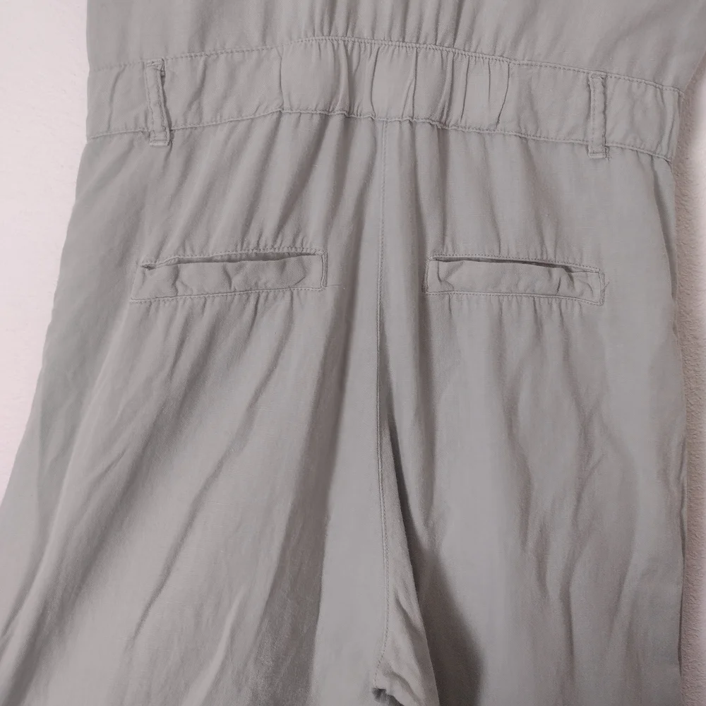 Zara Linen Cotton Short Sleeve Button Front Jumpsuit Green Size S